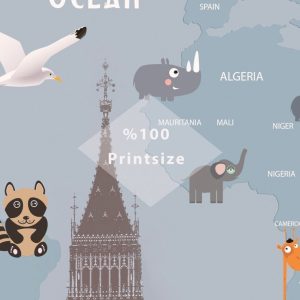 Architectural Structures Funny World Map Removable Wallpaper