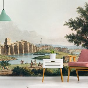Vintage Shore Constantinople Sea and Aqueduct Landscape Wallpaper