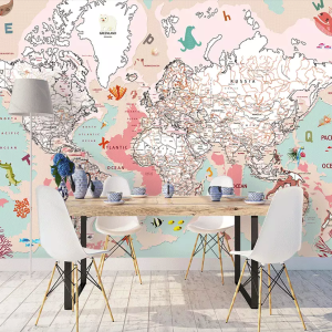 Pink Political Kids Map Cartoon Animals Wallpaper