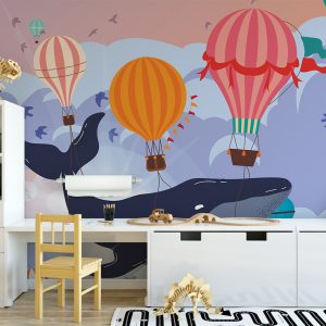 Cartoon Whale Hot Air Balloons Removable Wallpaper