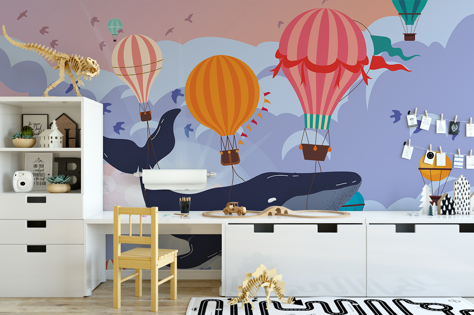 Cartoon Whale Hot Air Balloons Removable Wallpaper 3 Cartoon Whale Hot Air Balloons Removable Wallpaper