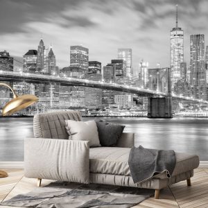 Manhattan Skyscrapers Brooklyn Bridge Black White New York Removable Wallpaper
