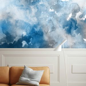 Watercolor Art Design Abstract Dark Blue White and Gray Removable Wallpaper