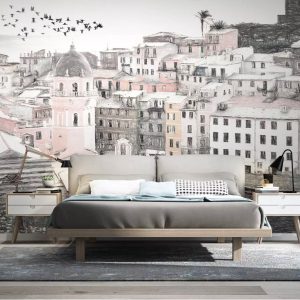 Cityscape Architectural Charcoal City Drawing Art Removable Wallpaper