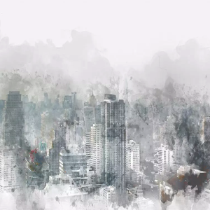 Watercolor Dark NYC Cityscape and Skyscrapers Wallpaper