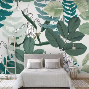 Tropical Leaves Drawing Exotic Leaf Removable Wallpaper