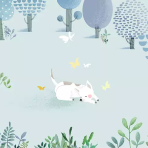 Cartoon Dog Abstract Forest Kids Wallpaper