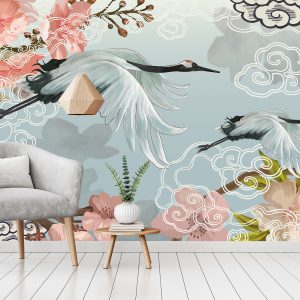 Watercolor Flowers Tree Bird Pretty Animal Removable Wallpaper