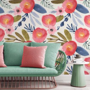 Watercolor Flowers Modern Design Removable Wallpaper
