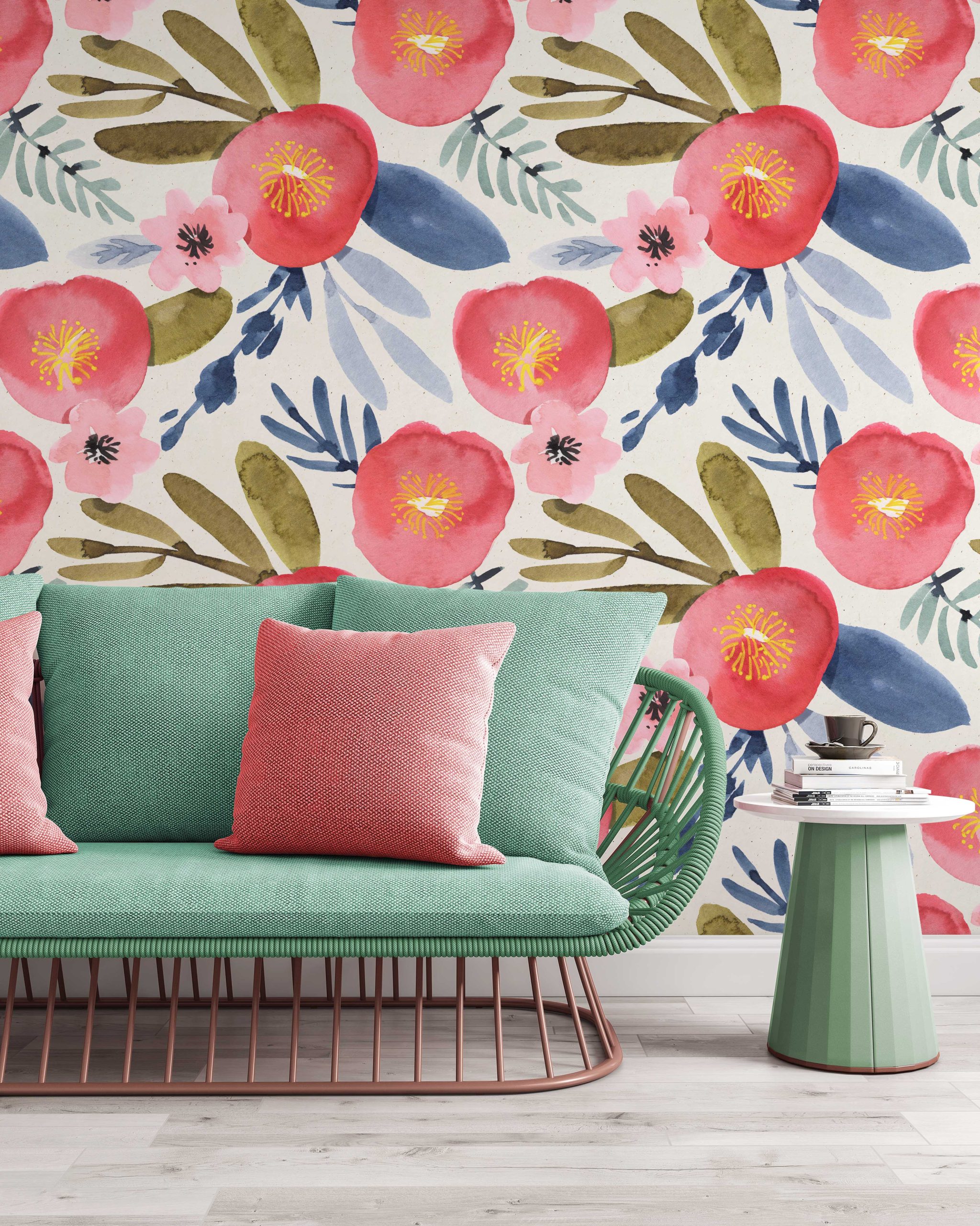 Watercolor Flowers Modern Design Removable Wallpaper 1 Watercolor Flowers Modern Design Removable Wallpaper
