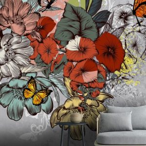Botanic Exotic Floral Assorted Colorful Flowers Removable Wallpaper