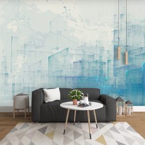 Abstract Blue Cityscape Modern Removable Wallpaper