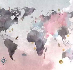 Pink Gray Scandinavian World Map Wallpaper