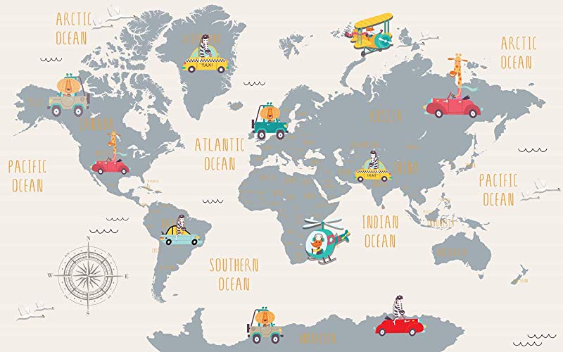 World Map and Cartoon Animals Textile Wall Paper 4 World Map and Cartoon Animals Textile Wall Paper