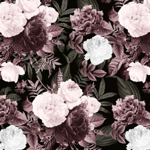 Pink White Red Roses With Dark Background Modern Floral Removable Wallpaper