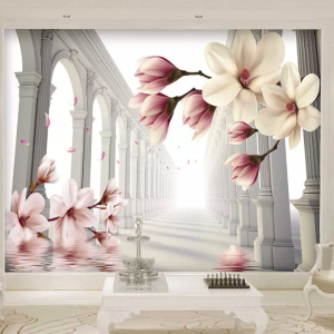 3D Magnolia Flower Abstract Column Wallpaper
