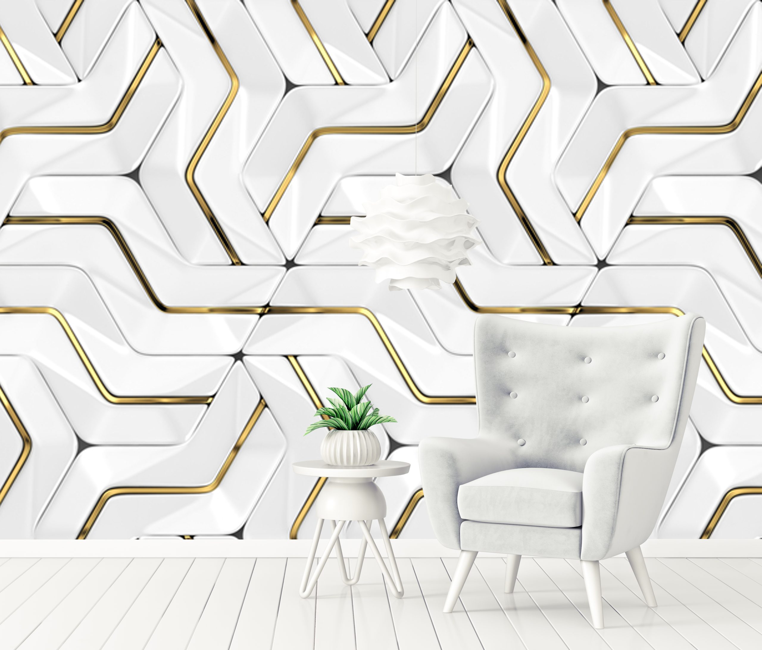 Geometric Golden and White Shape Removable Wallpaper 2 Geometric Golden and White Shape Removable Wallpaper