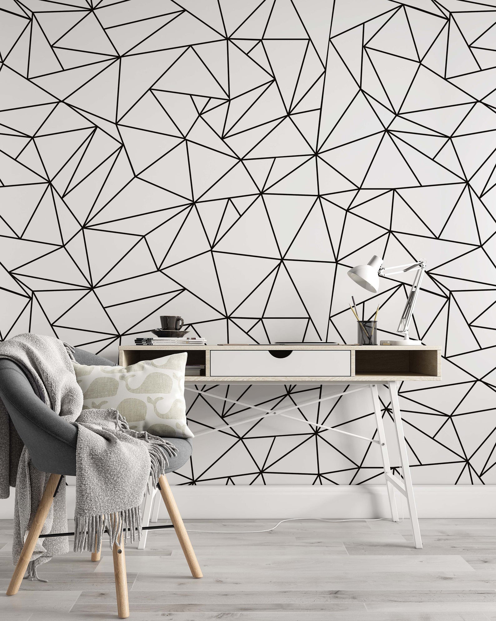 Geometric Polygonal Black and White Triangles Removable Wallpaper 2 Geometric Polygonal Black and White Triangles Removable Wallpaper