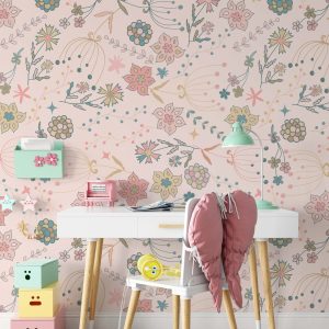 Flowers Pink and Blue Floral Pattern Removable Wallpaper
