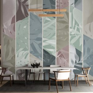 Leaves in The Vertical Lines Floral Pattern Modern Design Removable Wallpaper