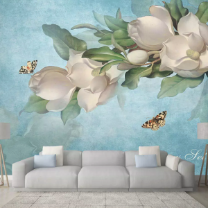 Gardenia Flower Yellow Butterfly Scandinavian Removable Wallpaper