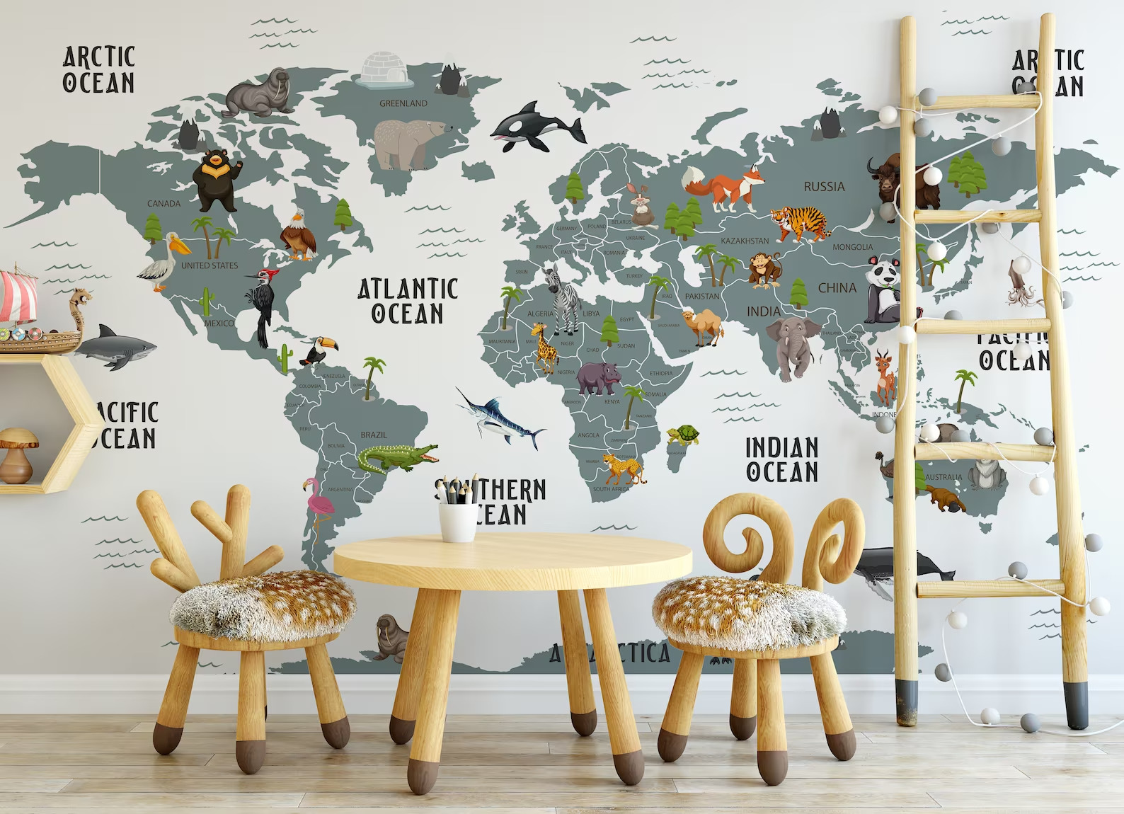 Kids World Map Wildlife Animals White Ocean Background Wallpaper 1 Kids World Map Wildlife Animals White Ocean Background Wallpaper