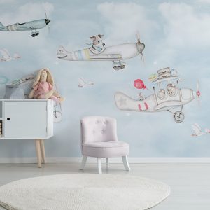 Cartoon Aircraft Sky Landscape Kids Wallpaper