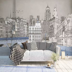 Charcoal City London Cityscape Drawing Removable Wallpaper