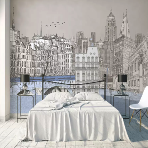 Charcoal City London Cityscape Drawing Removable Wallpaper