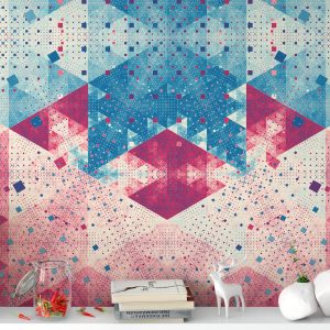 Geometric Blue & Pink Trigon Retro Triangle Wallpaper