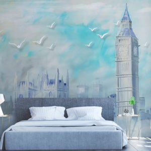 Clock Tower Oil Painting Castle Removable Wallpaper