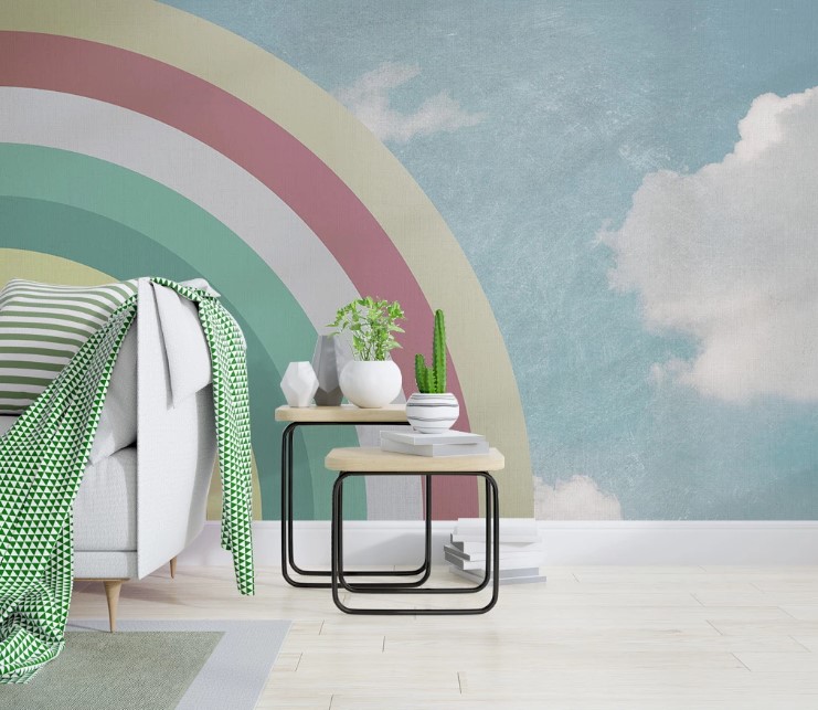 Half Rainbow and Clouds Sky Removable Wallpaper 4 Half Rainbow and Clouds Sky Removable Wallpaper