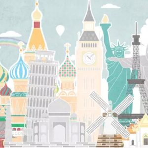 Kids Historical Places Rainbow Removable Wallpaper