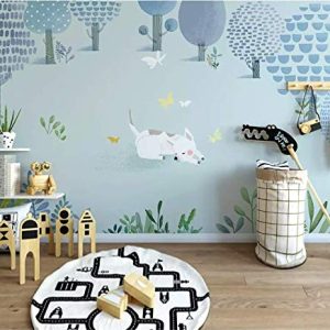 Cartoon Dog Abstract Forest Kids Wallpaper