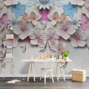 3D Pink Blue Floral Peach Blossom Wallpaper