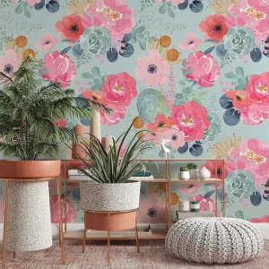 Watercolor Pink Flowers Blossom Bliss Removable Wallpaper
