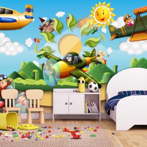 3D Child Forest Cartoon Helicopter Wallpaper