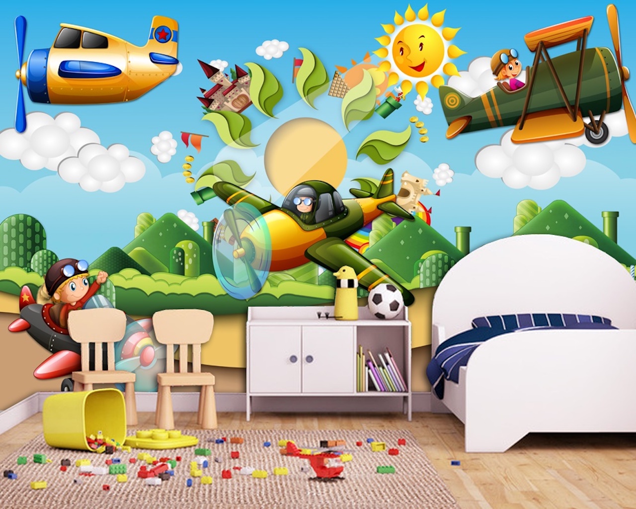 3D Child Forest Cartoon Helicopter Wallpaper 1 3D Child Forest Cartoon Helicopter Wallpaper