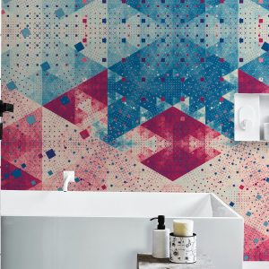 Geometric Blue & Pink Trigon Retro Triangle Wallpaper