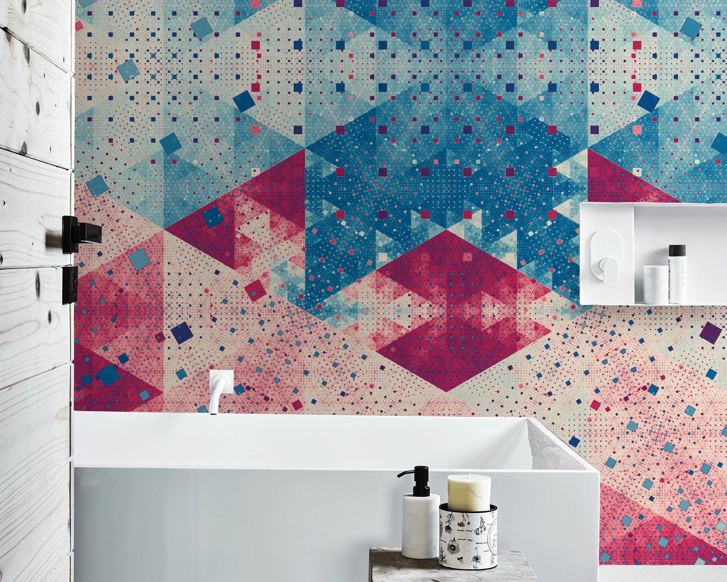 Geometric Blue & Pink Trigon Retro Triangle Wallpaper 2 Geometric Blue & Pink Trigon Retro Triangle Wallpaper