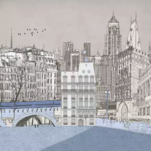 Charcoal City London Cityscape Drawing Removable Wallpaper