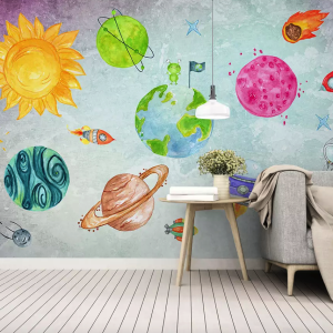 Planets Cartoon Space Astronauts Removable Wallpaper