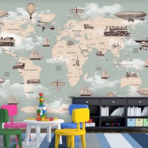 World Maps Ellipse Transport Vehicles Removable Wallpaper