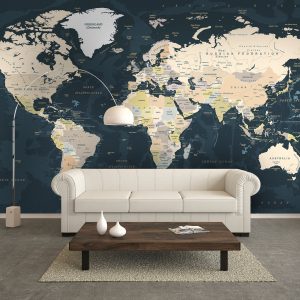 Dark Political Large World Map Removable Wallpaper