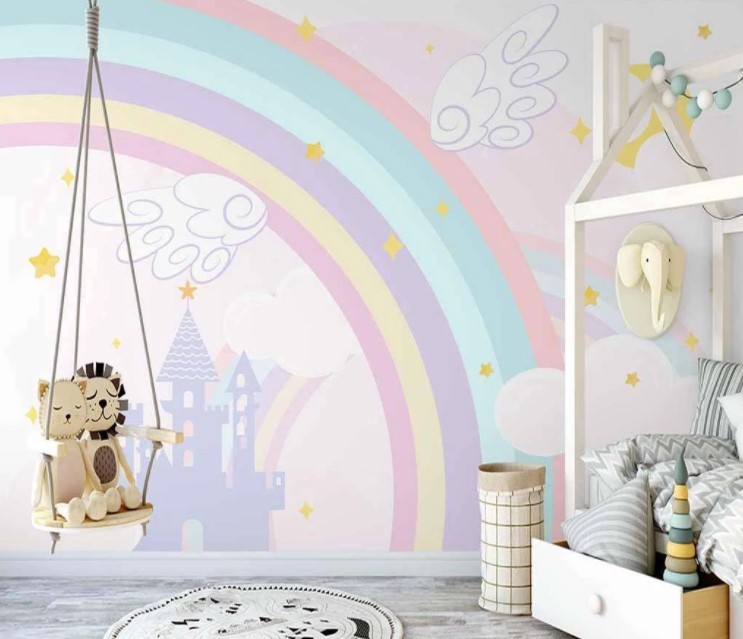 Rainbow with Wings Soft Colors Castle Removable Wallpaper 3 Rainbow with Wings Soft Colors Castle Removable Wallpaper