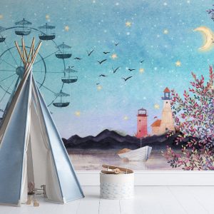 Colorful Leaves Starry Sky Ferris Wheel Removable Wallpaper
