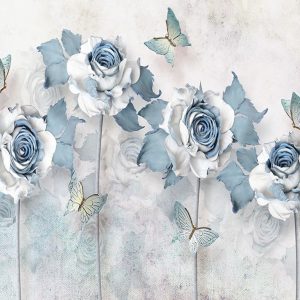 Soft Blue Flower Butterfly Wallpaper