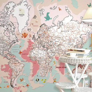 Pink Political Kids Map Cartoon Animals Wallpaper
