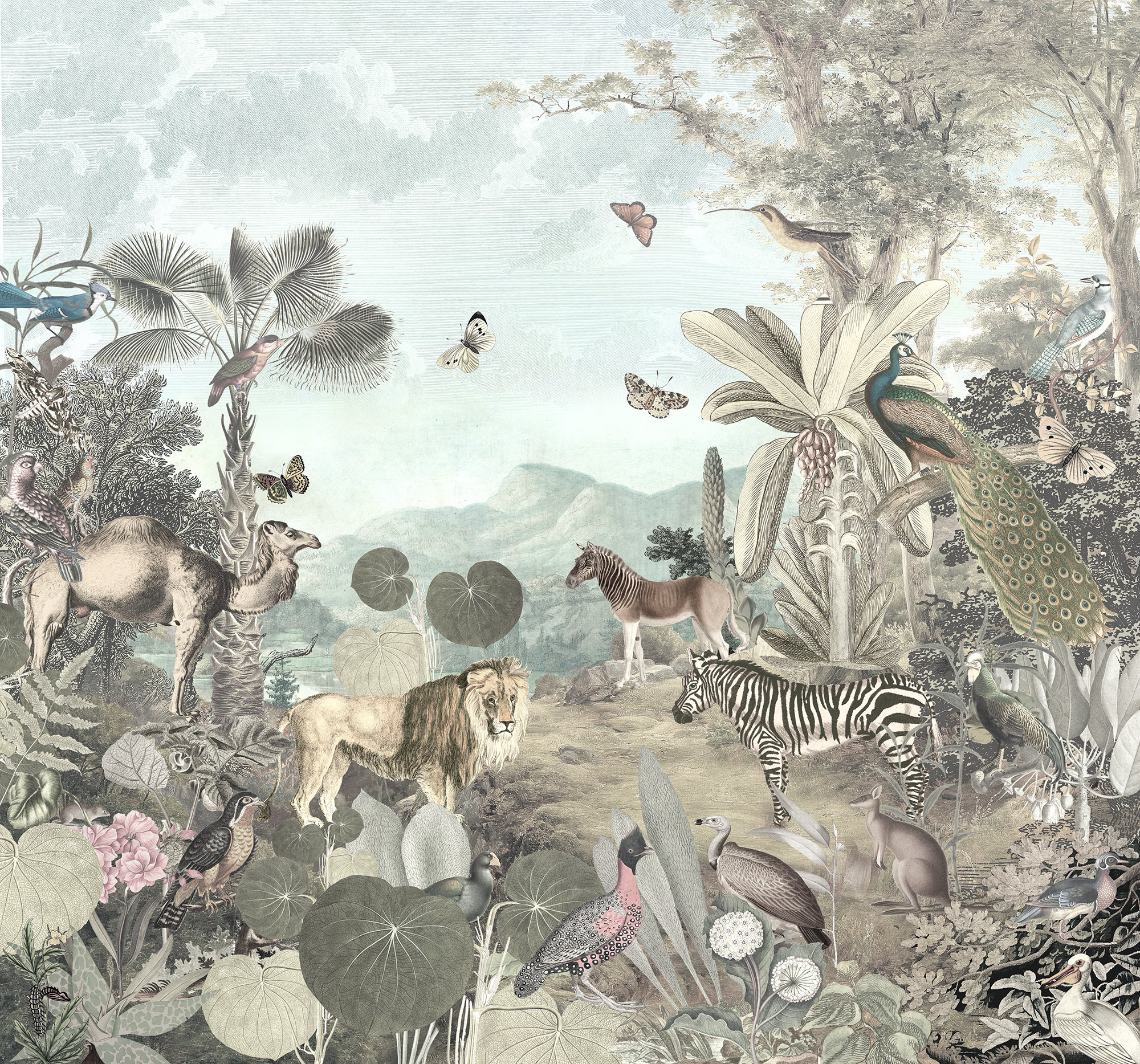 The Animals in Tropical Jungle Removable Wallpaper 2 The Animals in Tropical Jungle Removable Wallpaper