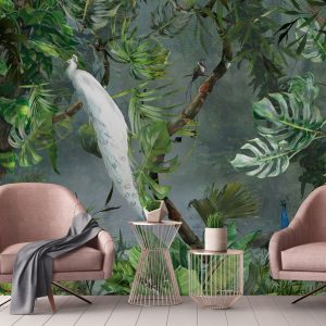 Exotic White Peacock Wallpaper Mural